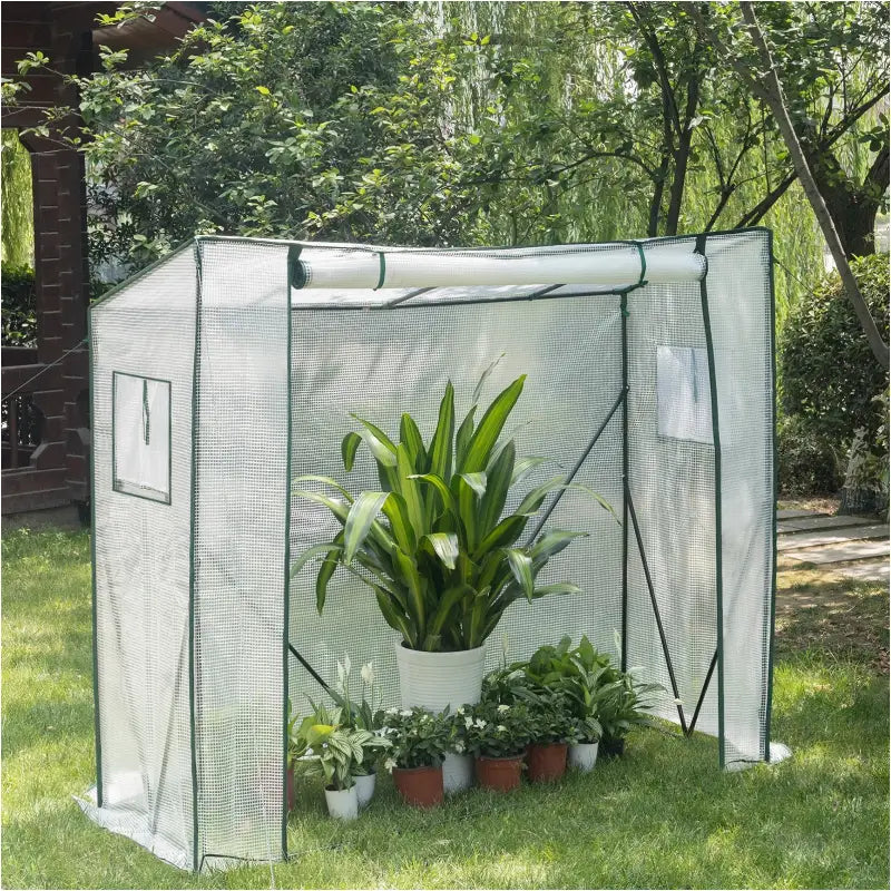 BukkitBow polytunnel tuinkas voor groenten teelt, winterproof, compact ontwerp met groot luik en drie bloemenplanken, 200x169x77cm