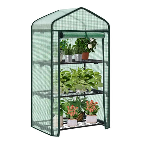 BukkitBow polytunnel tuinkas voor groenteteelt, compact ontwerp, groot luik en 3 bloemenplanken, 69x125x49cm, winterproof.