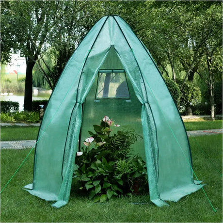 BukkitBow polytunnel tuinkas voor groenten teelt, compact 140x140x180cm met groot luik en raam, winterproof tuinkas.
