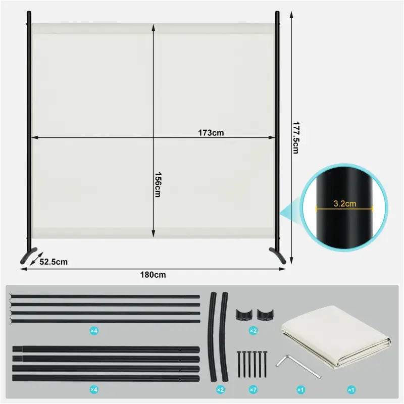 BukkitBow privacyscherm 180x177cm, waterdicht en zonbestendig, polyester doek met stalen frame voor binnen en buiten.
