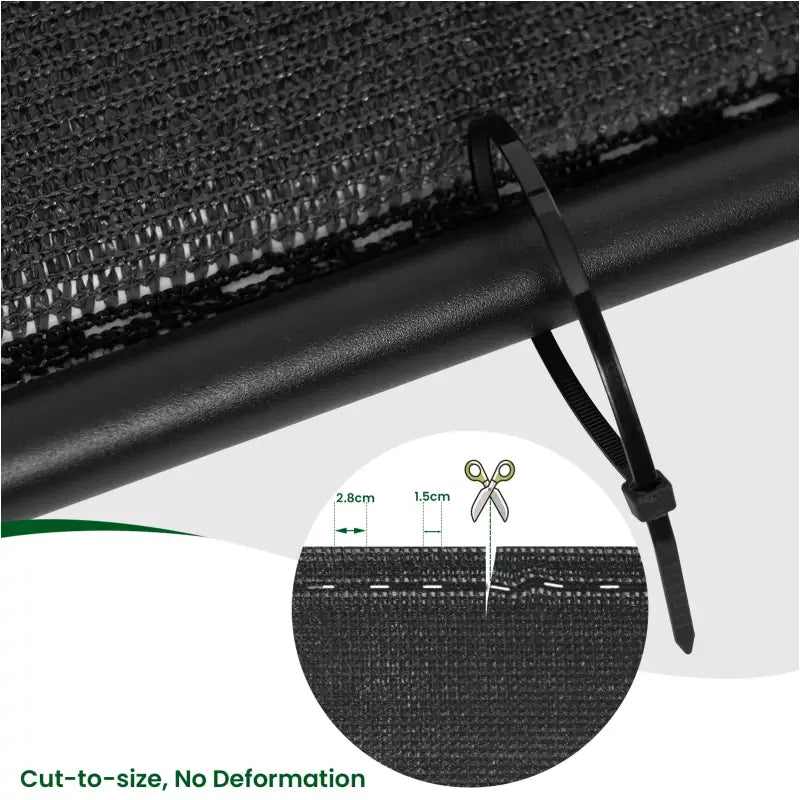 BukkitBow privacyscherm van 280 g/m² zonwering, weerbestendig, op maat knipbaar en eenvoudig te monteren in een tuin of patio.