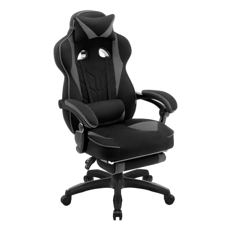 BukkitBow Racing Gaming Stoel van stof of fluweel met rug- en nekkussen, voetsteun, 49cm hoogte, ideaal voor gamers.