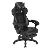BukkitBow racing gamestoel van stof of leer met rugkussen, nekkussen en voetsteun, hoogte 45-52 cm, voor comfortabel gamen.
