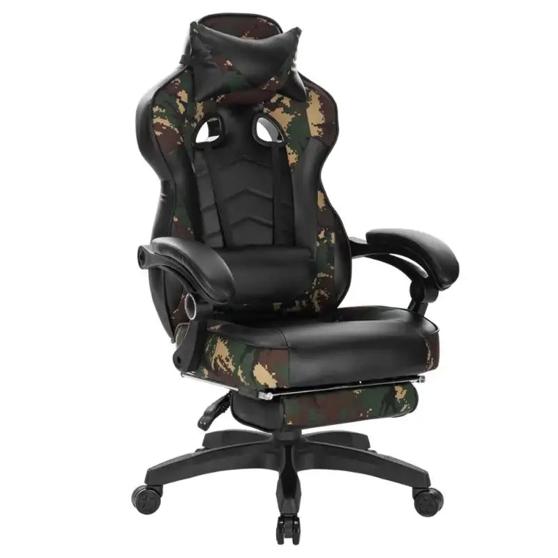 BukkitBow racing gamestoel met stof of leer, rug- en nekkussen, voetsteun en hoogte van 45-52 cm, geschikt voor gamen en werken