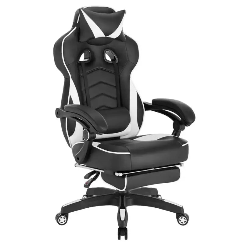 BukkitBow racestoel voor gaming, stof of leer, met rug- en nekkussen, voetsteun, hoogte 45-52cm, ergonomisch design