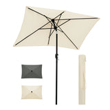 Rechthoekige BukkitBow parasol met sling en kantelfunctie, 200x135cm, in een zonnige tuin met terras.