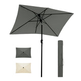 Rechthoekige BukkitBow parasol met slinger en kantelfunctie, 200x135cm, biedt schaduw en verstelbare bescherming voor buiten.