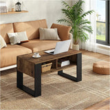 Robuuste BukkitBow salontafel van licht of donker hout met ruime opbergruimte, modern design, bijzettafel voor woonkamer.