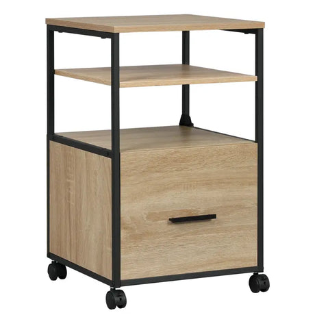 Vrijkomende BukkitBow rolcontainer archiefkast met 1 lade en 2 open vakken, afmetingen 40x40x66 cm, zwart metalen ontwerp