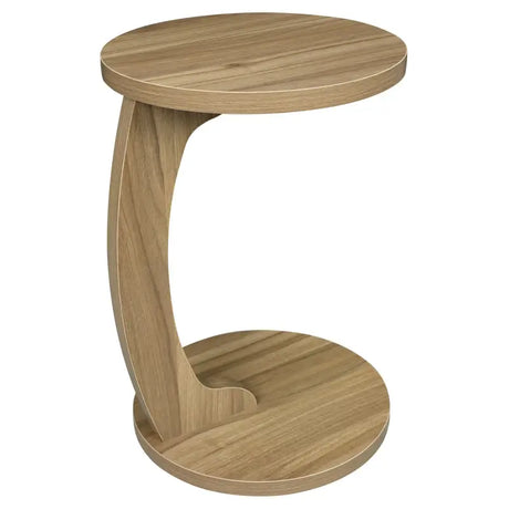 Ronde BukkitBow bijzettafel van 38x55 cm in C-vorm, ruimtebesparend ontwerp, zwart met houten accenten, modern en functioneel.