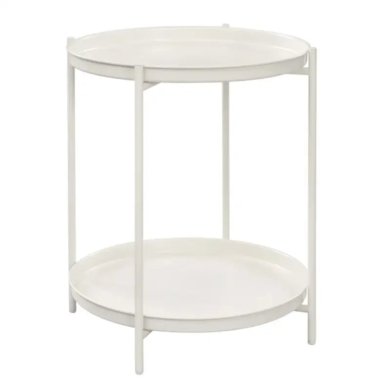 Ronde BukkitBow bijzettafel van metaal met afneembare dienbladen, diameter 44 cm, hoogte 53 cm in een moderne woonkamer.