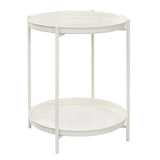 Ronde BukkitBow bijzettafel van metaal met afneembare dienbladen, diameter 44 cm, hoogte 53 cm in een moderne woonkamer.