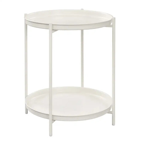 Ronde BukkitBow bijzettafel van metaal met afneembare dienbladen, diameter 44 cm, hoogte 53 cm in een moderne woonkamer.
