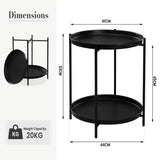 Ronde BukkitBow metalen bijzettafel met afneembare dienbladen, diameter 44cm en hoogte 53cm, moderne woonaccessoire