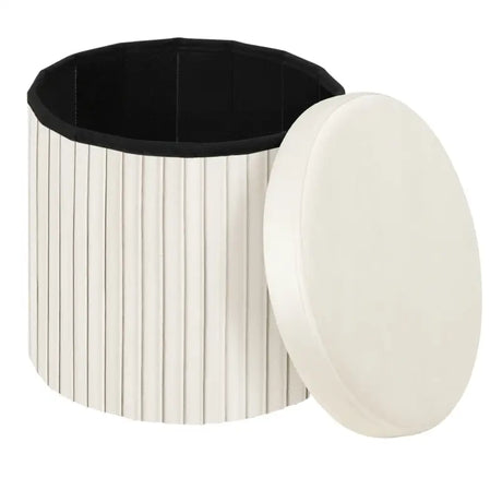 BukkitBow ronde compacte opbergpoef met zitkist en deskel, opvouwbare voetenbank met opbergruimte, 38x38x36 cm.
