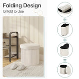 BukkitBow ronde compacte opbergpoef met zitkist en voetenbank, afmetingen 38x38x36 cm, multifunctioneel en opvouwbaar.