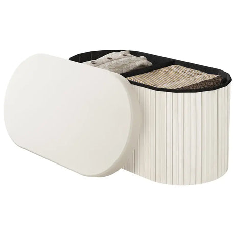 BukkitBow ronde compacte opbergpoef en zitkist met deskel, vouwbare voetenbank met opbergruimte, 38x38x36 cm.
