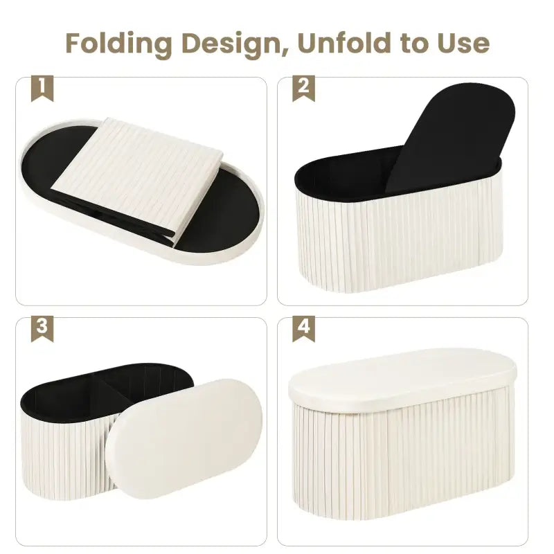 BukkitBow ronde compacte opbergpoef met zitkist, voetenbank met opbergruimte en deskel, 38x38x36 cm, vouwbaar en multifunctioneel