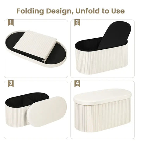BukkitBow ronde compacte opbergpoef met zitkist, voetenbank met opbergruimte en deskel, 38x38x36 cm, vouwbaar en multifunctioneel