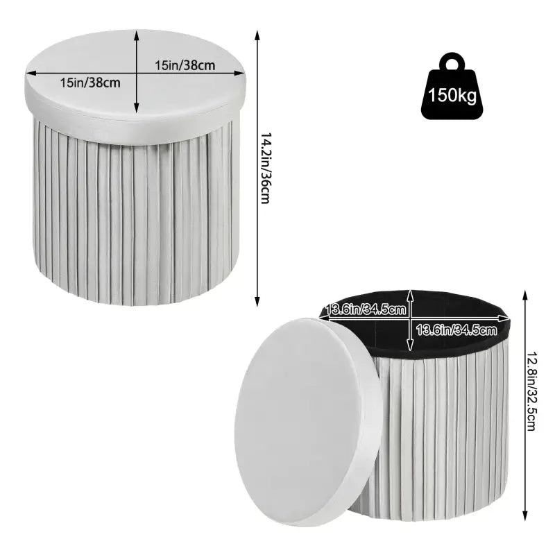 BukkitBow ronde compacte opbergpoef met zitkist, deskel en opbergruimte, 38x38x36 cm, stijlvolle voetenbank en opvouwbare poef