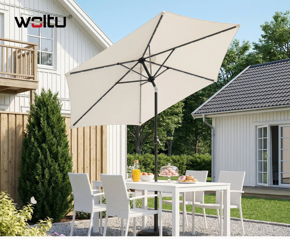 BukkitBow - Ronde Parasol 300cm met Solar LED-Verlichting en Beschermhoes
