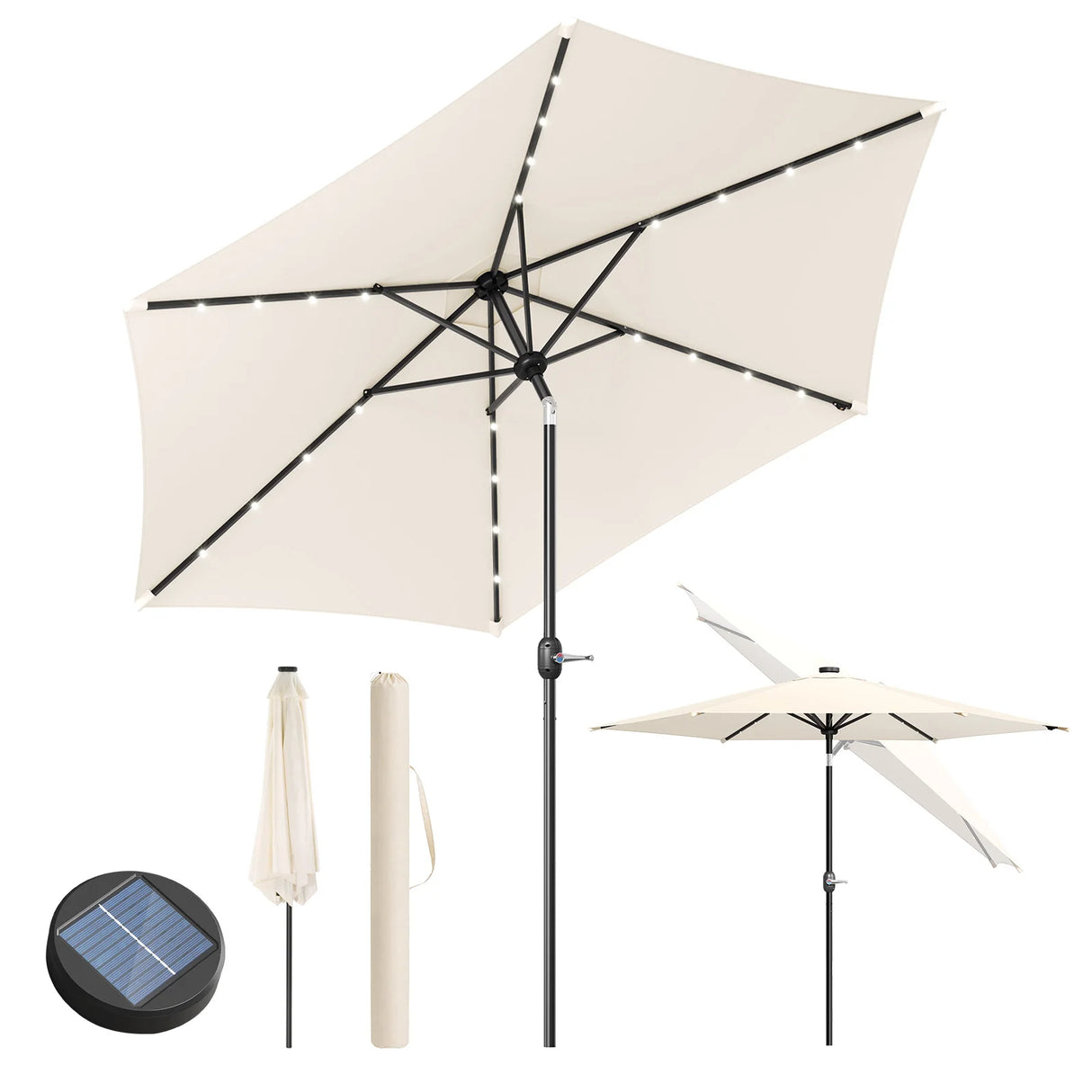 BukkitBow - Ronde Parasol 300cm met Solar LED-Verlichting en Beschermhoes