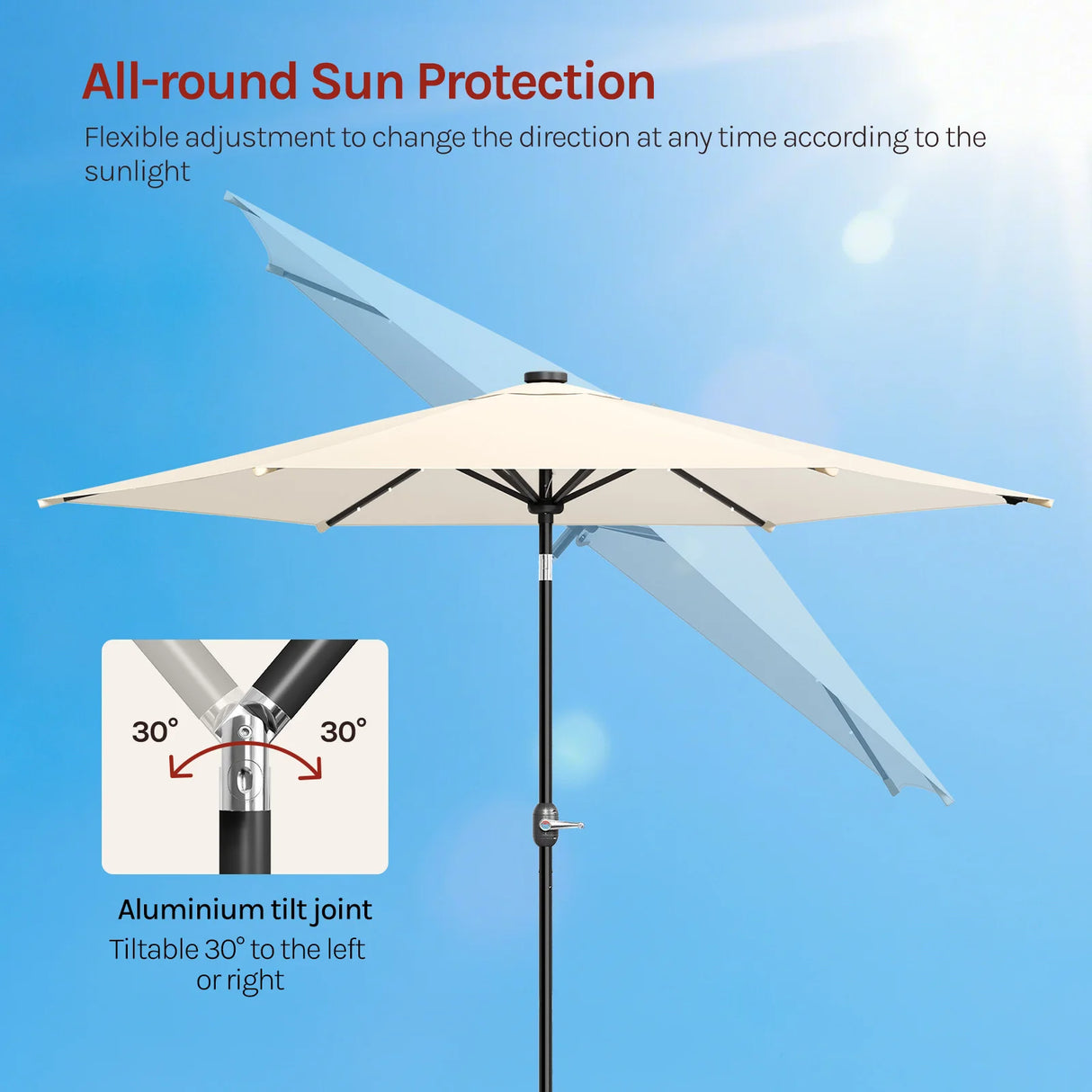 BukkitBow - Ronde Parasol 300cm met Solar LED-Verlichting en Beschermhoes