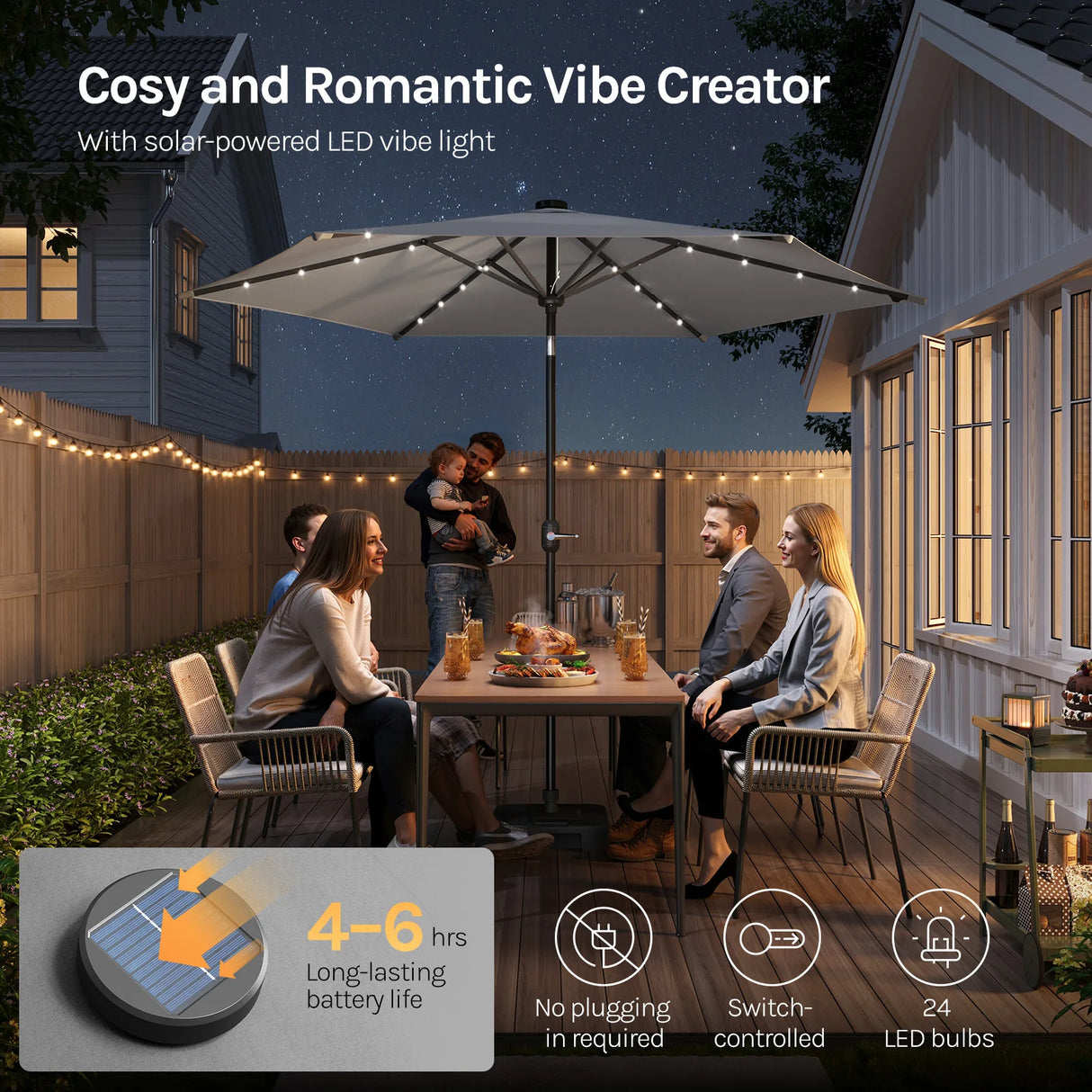 BukkitBow - Ronde Parasol 300cm met Solar LED-Verlichting en Beschermhoes