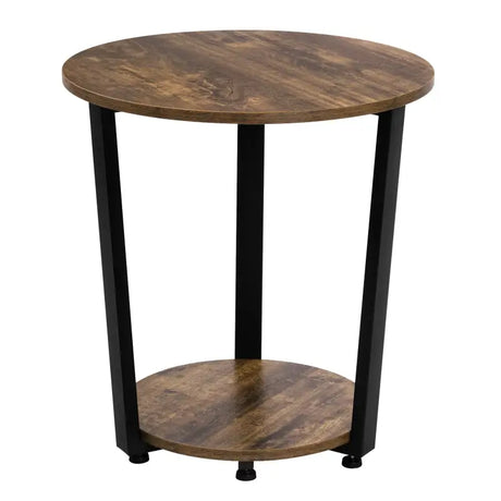 BukkitBow ronde salontafel met zwart metalen frame en twee planken, moderne kleine bijzettafel voor woonkamer decoratie