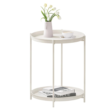 Ronde metaal bijzettafel van BukkitBow met twee afneembare dienbladen voor salontafel of woonkamergebruik
