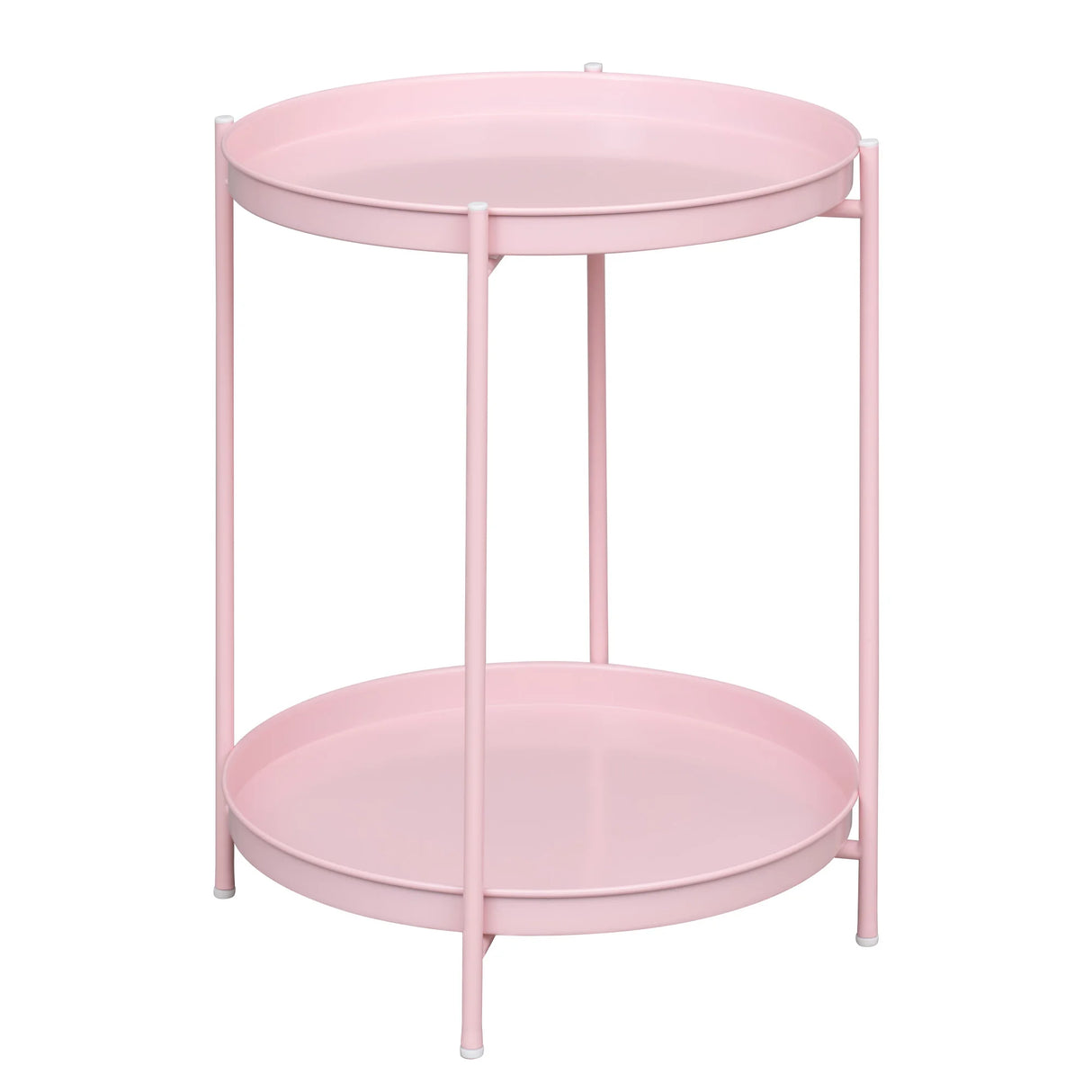Ronde salontafel van BukkitBow van metaal met twee afneembare dienbladen, modern bijzettafel voor woonkamer of salon.
