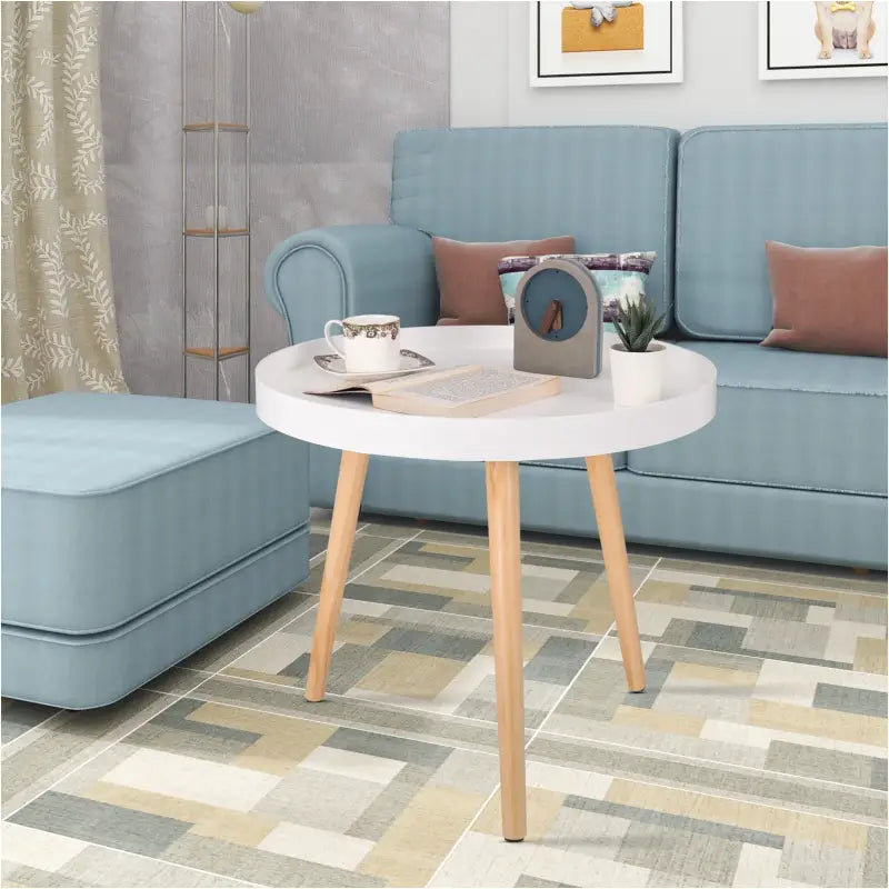 BukkitBow ronde salontafel met driehoekige structuur en verhoogde rand, 50 cm doorsnede, stabiele bijzettafel in houtlook.