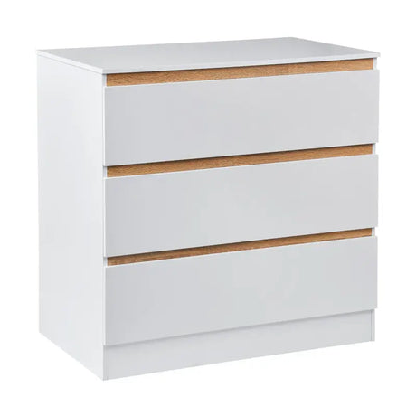 Dressoir BukkitBow met 3 laden, spaanplaat melamine, 80x48x78cm, stevig en veilig ontwerp, modern meubel voor woonkamer of slaapkamer.