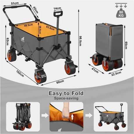 BukkitBow opvouwbare bolderkar met metalen frame, Oxford doek en grote all-terrain wielen, geschikt voor diverse terreinen.