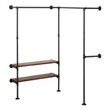BukkitBow ruimtebesparende hoek garderobe in zwart en vintage hout, industrieel en vintage stijl, tot 150 kg belasting, 130.5x187x130.5cm