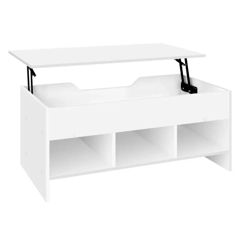 Witte BukkitBow salontafel met uitschuifbaar blad, opbergruimte en vakken, bijzettafel voor woonkamer, modern design.