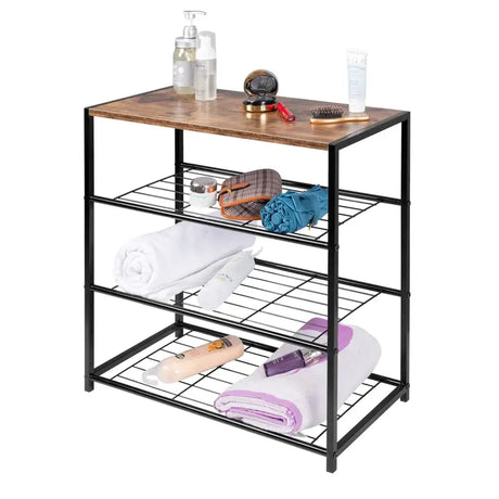 BukkitBow schoenenrek met plank, stevig en stabiel, multifunctioneel decoratiemeubel, afmetingen 63x30x63cm, geschikt voor schoenen en decoratie.