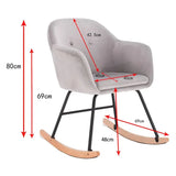 BukkitBow schommelstoel met linnen of fluwelen zitting, comfortabele fauteuil met afmetingen 80cm hoog en 40x40cm zitvlak.