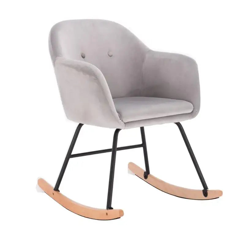 BukkitBow schommelstoel met linnen of fluwelen zitting, comfortabele fauteuil met afmetingen 80cm hoog en 40x40cm zitvlak.