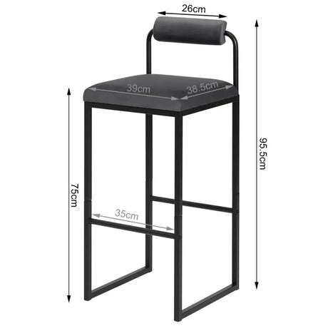 BukkitBow barkrukken set met fluwelen zitting, stalen frame, ergonomisch ontwerp en voetensteun, max. draagvermogen 120kg, zithoogte 75cm.
