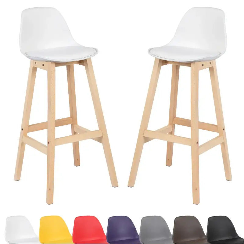 BukkitBow barkrukken set met massief hout en kunststof, kunstlederen zitting, zithoogte 75 cm, stijlvolle barkrukken voor in de keuken