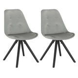 Set van twee stijlvolle BukkitBow eetkamerstoelen van stof en fluweel met ergonomisch zitcomfort en eenvoudige montage.