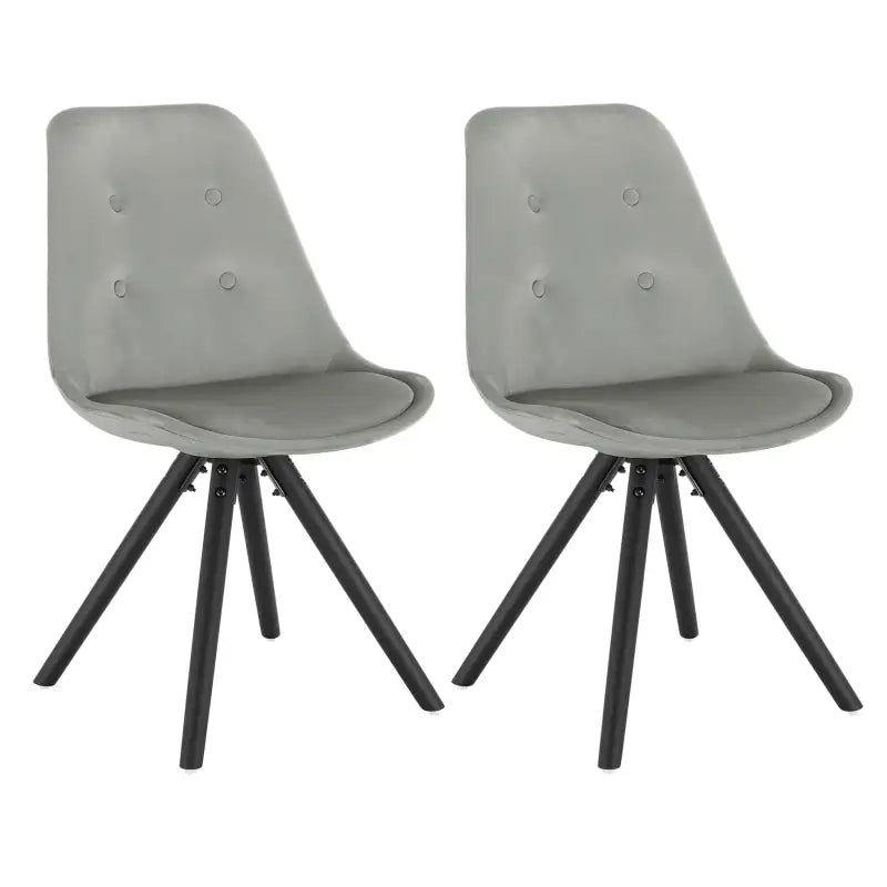 Set van twee BukkitBow eetkamerstoelen met stoffen bekleding, fluweelachtig, ergonomisch zitcomfort en stijlvolle ontwerp.