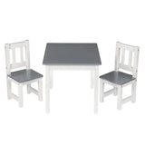 BukkitBow kindertafel met 2 stoelen, compact en veilig ontwerp, afmetingen 60x50x48cm, geschikt voor kinderen, wit en houtlook.