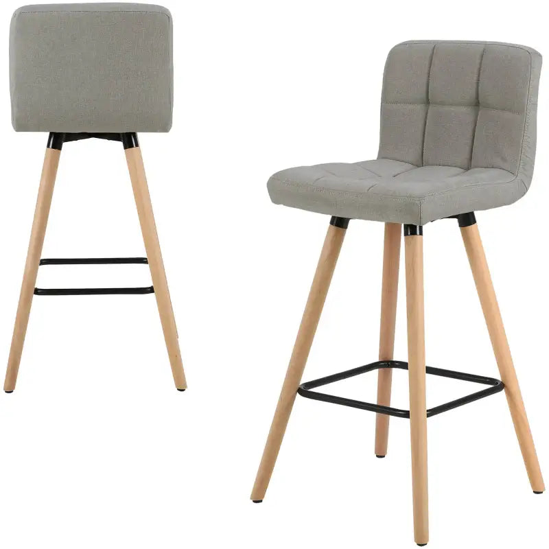 BukkitBow set van 2 barkrukken met massieve houten poten, linnen zitting, ergonomisch ontwerp en vloerbescherming.
