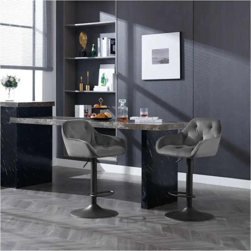 Set van 2 velvet barkrukken van BukkitBow met metalen frame en voetensteun, zithoogte 62,5-84 cm, elegante en comfortabele zitopties