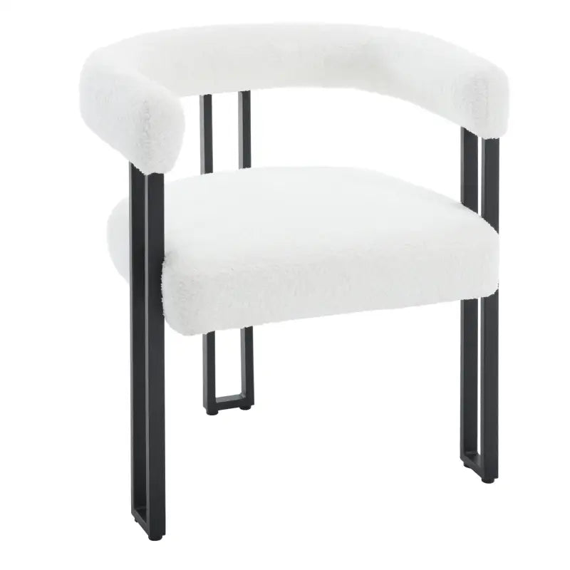 Set van 2 BukkitBow eetkamerstoelen met chenille stof, metalen poten en ergonomisch, comfortabel ontwerp.