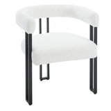 Set van 2 BukkitBow eetkamerstoelen met chenille stof, metalen poten en ergonomisch, comfortabel ontwerp.