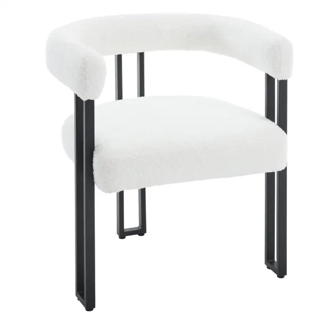 Set van 2 BukkitBow eetkamerstoelen met chenille stof, metalen poten en ergonomisch, comfortabel ontwerp.