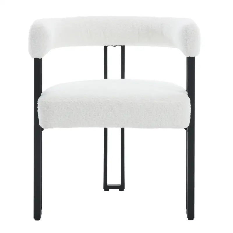 Set van 2 BukkitBow eetkamerstoelen met chenille stof, metalen poten en ergonomisch, comfortabel ontwerp.